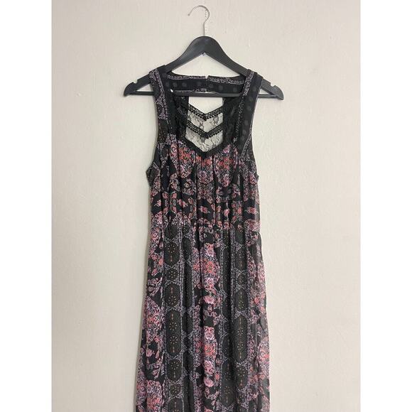 Free People Dress 4 Maxi Moroccan Black Crochet Lace Fairy Bohemian Whimsical - Picture 3 of 11